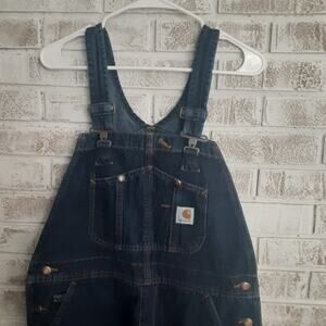 Carharrt Denim Bib Overalls Women sz12/32 Dark Wash